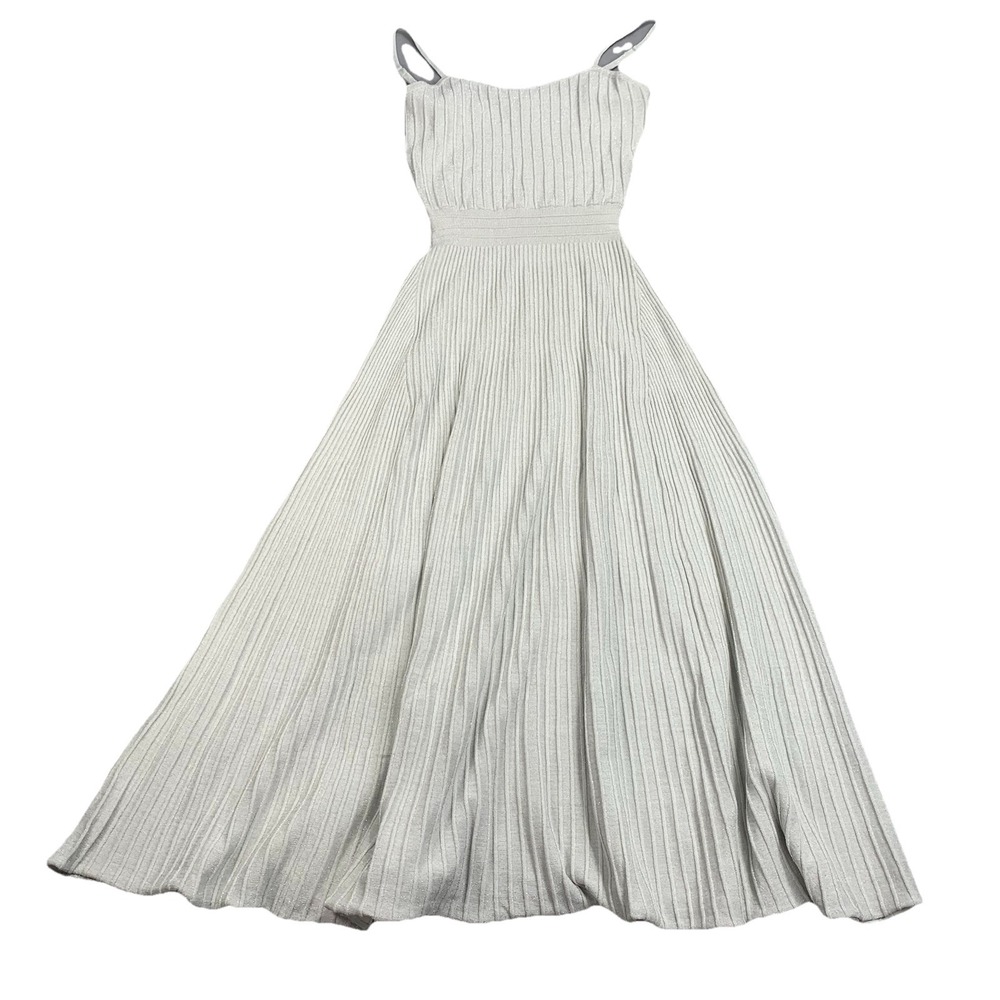 Flying Tomato Silver Ribbed Knit Maxi Dress Spaghetti Straps Shimmer Size L